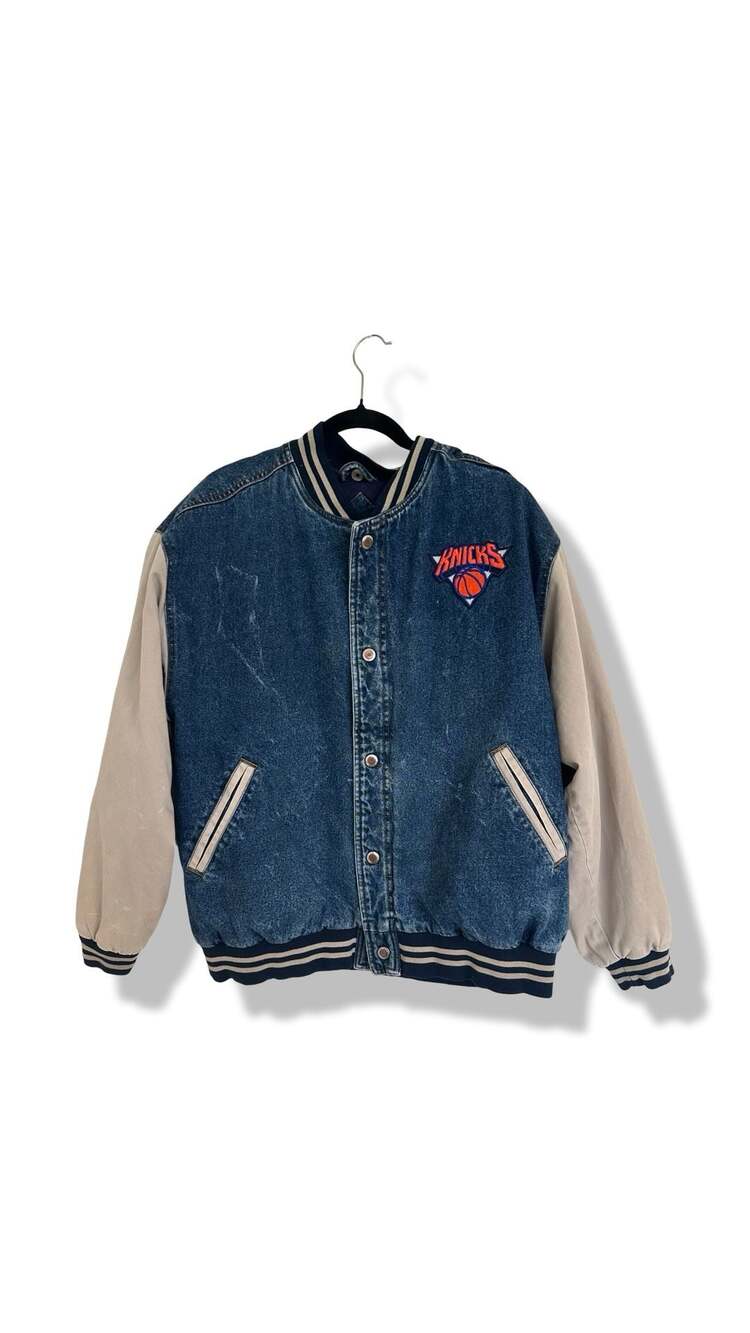 Vintage 90s Basic Editions New York Knicks Denim Varsity Jacket